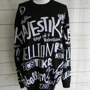 MAJESTIK DESIGNED IN NEW YORK BLACK/WHITE GRAPHIC MEN'S SWEATER SZ 2XL
